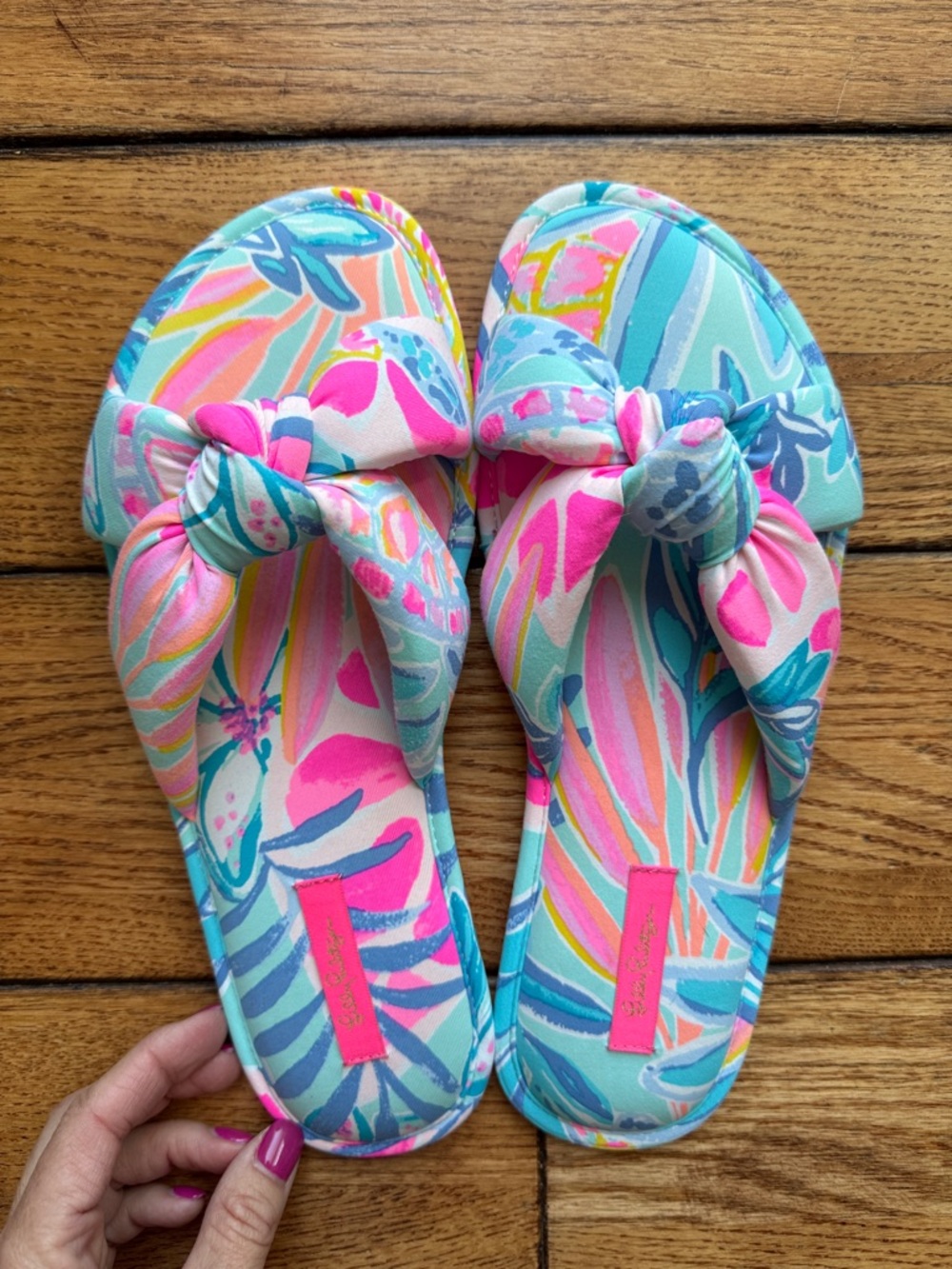 Lilly Pulitzer Pool Slippers Flops Sea Glass Aqua Rainforest Retreat Resortwear